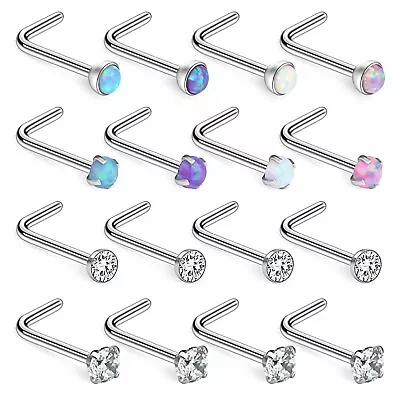 20G 16Pcs 316L Surgical Steel Opal CZ L-Shaped Nose Ring Studs Piercing Jewelry • $12.99