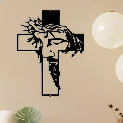 Crucifix Statue Wall Hanging Iron Cross Sculpture Carved Wall Cross For • £11.84