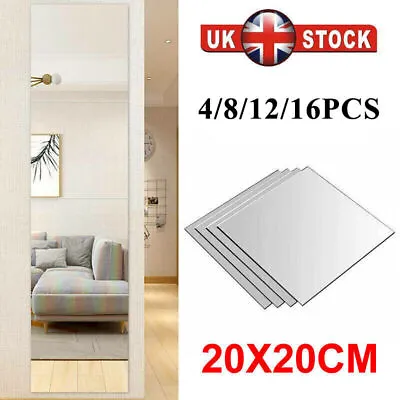 4-16 Large Mirror Tile Wall Sticker Square Self Adhesive Room Decor Stick On Art • £4.74