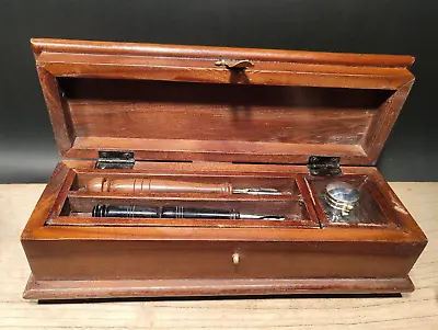 Antique Vintage Style Wood Writing Set Inkwell 2 Pens Desk Box • $80