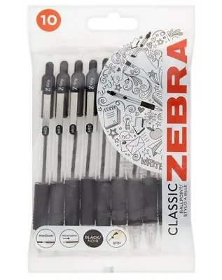 £3.95 • Buy Zebra Z-Grip Ballpoint Pens- Pack Of 10 Black Pens - Comfy Grip, Easy Glide Ink