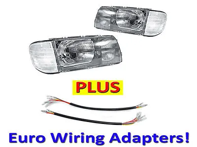 DEPO Euro Glass Headlight + Corner Lamp W/ Adapters For 81-91 Mercedes Benz W126 • $199.97