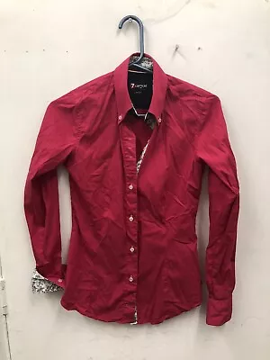 Ladies 7 Camicie Fitted Stretch Red Dress Shirt Size XS U.K. 6 Eur 34 • $12.62