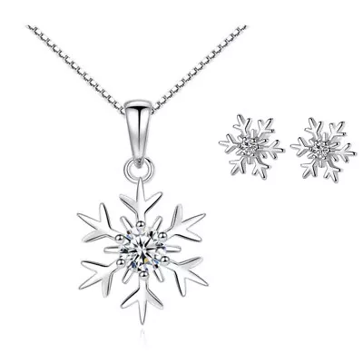 925 Sterling Silver Snowflake Pendant Necklace Stud Earrings Womens Jewellery UK • £3.47