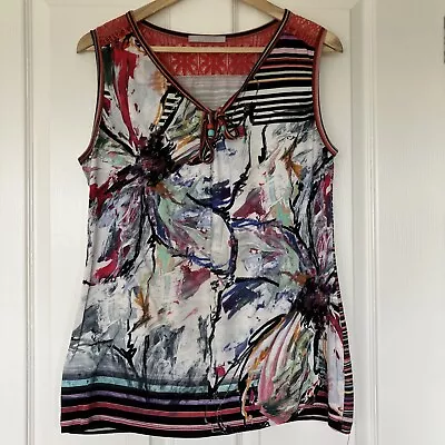 £15 • Buy VICCIO MULTICOLOURED TOP 16 Sleeveless V-Neck Lacy Back Front Tie/Beads VGC