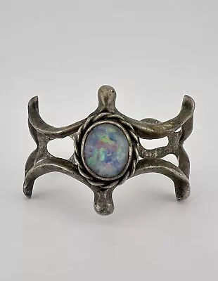 Vintage Navajo Sandcast Fire Opal Sterling Silver Cuff Bracelet • $225