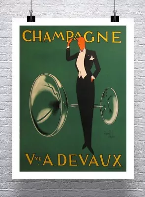 Champagne Devaux Vintage Liquor Advertising Poster Rolled Canvas Giclee 24x30 In • $57.72