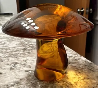 3” Viking Art Glass Epic Amber Mushroom Fall MCM Paperweight Decor Vtg 60s Orang • $124.99