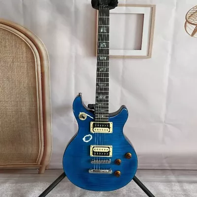 Transparent Blue Flamed Maple Top Veneer HH Pickups Electric Guitar Free Ship • $305