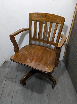 Vintage/Antique Mission Oak Wood Banker Lawyer Office Swivel Arm Chair Rolling • $405