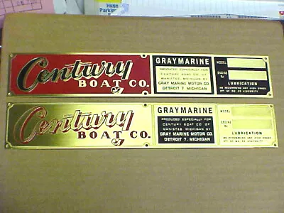 $335 • Buy Vintage Century Boat Engine Data Plate Gray Marine Acid Etched Brass