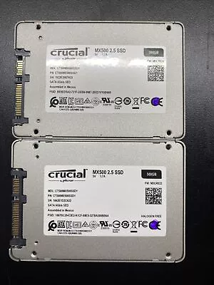 (LOT OF 2) Crucial 500GB 2.5  SATA Solid State Drive SSD (CT500MX500SSD1) • $67.95