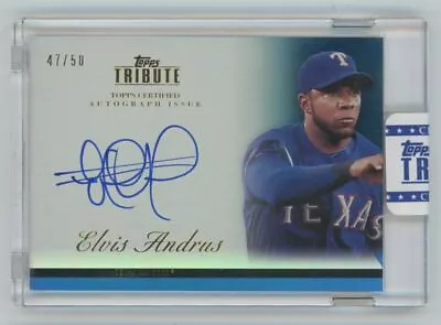 2012 Topps Tribute Baseball Blue Inkable Accolades Auto Elvis Andrus 47/50 • $19.99