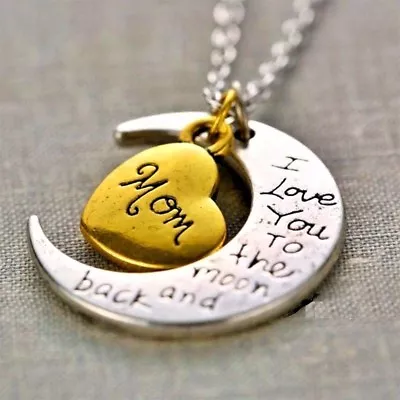 I Love You To The Moon And Back Mom Silver Plated Necklace Pendant Gift • $5.49