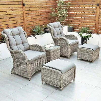 Riviera Rattan Garden Patio Furniture 5 Pc Set With Chair Stool Table FREE Covr • £699.99