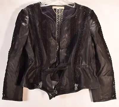 Vanessa Bruno Womens 100% Lamb Leather Tied Closure Jacket Black 38 • $100
