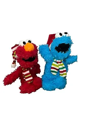 Christmas Sesame Street 9” Cookie Monster & Elmo Backpack Clip Plush • $13.50