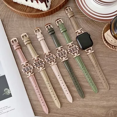 $18.99 • Buy Apple Watch Series 7 6 5 4 3 2 SE Genuine Leather Metal 45-41 Strap IWatch Band