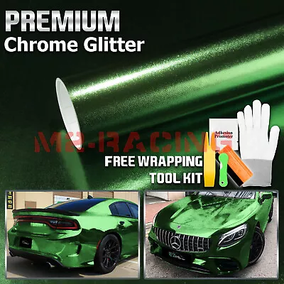 Chrome Glitter Green Sparkle Car Vinyl Wrap Sticker Decal Bubble Free Sheet DIY • $4.99