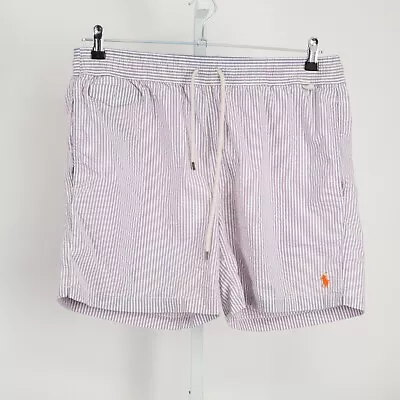 Polo Ralph Lauren Bathing Suit Men's Large Gray Striped Seersucker Lined * • $18.95