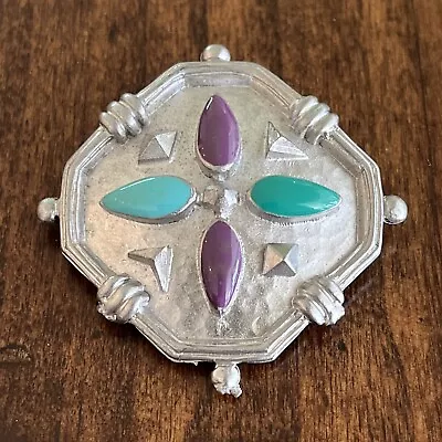 Fun Vintage Silver Tone Medieval Shield With Cross Fashion Brooch • $9.99