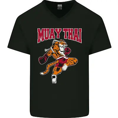 Muay Thai Tiger MMA Mixed Martial Arts Mens V-Neck Cotton T-Shirt • £11.99