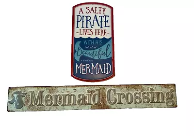 Set Of 2 Metal Mermaid Signs Decorative Wall Art Mermaid Crossing • $13.99