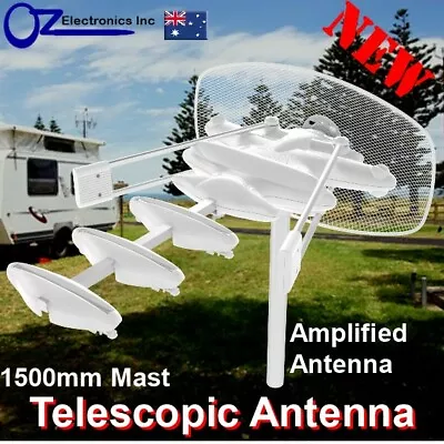 Telescopic 1.5m Outdoor TV Amplified Antenna UHF VHF FM Caravan RV Camping Beach • $45