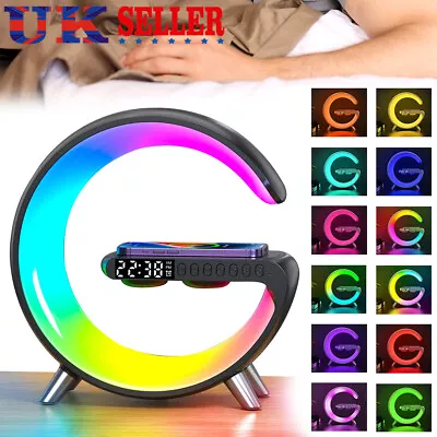 Wireless Fast Charging Station Alarm Clock RGB Atmosphere Night Light BT Speaker • £41.57