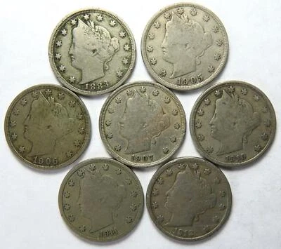 $13.27 • Buy 7 Liberty V Nickel Lot Of 7 Circulated Barber 5 Cent Coins 7 Different Dates