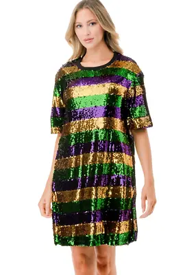 Women's Mardi Gras Stripped Multi-Colored Sequin Dress • $74.99