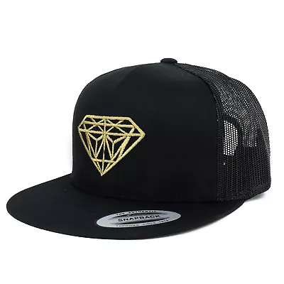 Oversize XXL Gold Diamond Embroidered 5 Panel Flatbill Snapback Mesh Cap • $24.99