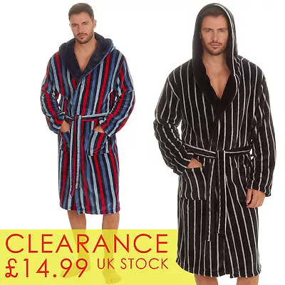 Mens Luxury Striped Bath Robe Hooded Fleece Dressing Gown M L XL XXL ROBE UK NEW • £14.99