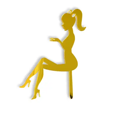 Acrylic Cake Topper Sitting Girl Lady Figure Gold Silhouette Birthday Party   • £2.89