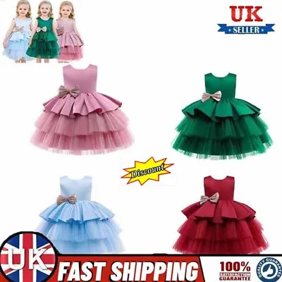 Flower Girls Bridesmaid Dress Baby Kids Party Wedding Lace Bow Princess Dresses • £12.79