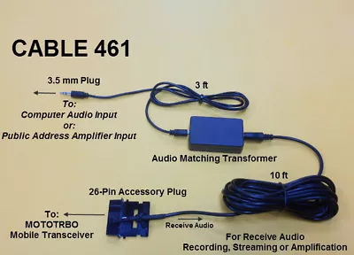 Cable 461 Audio Recording & Streaming Adaptor Motorola MOTOTRBO XPR4500 XPR4550  • $34.99