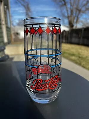 Vintage Pepsi Cola Drinking Tumbler Cup Tiffany Stained Glass Design 6” 1970's • $8