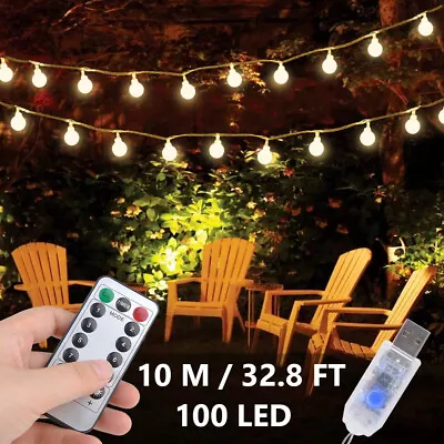 £12.99 • Buy 10M 100 LED Globe Bulb Ball Fairy String Lights Plug In Garden Outdoor Indoor