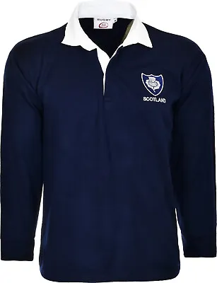  New  Men's Scotland Rugby Long Sleeve Collar Style Shirt Size S To 5XL Navy  • £22.99