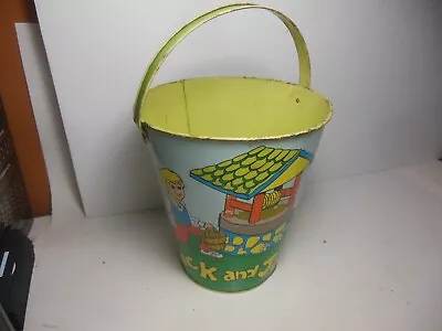 Tin Toy Ohio Art 50's Vintage Jack And Jill Metal Bucket Beach Sand Pail Yellow • $39.75