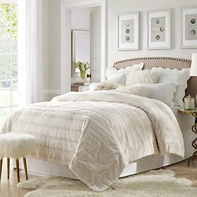 Luxe Faux Fur Mink Ultrasoft Embossed Bedding Blanket King Cream 1piece Throw/bl • $46.15