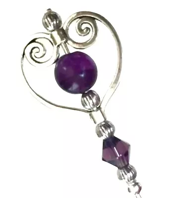 £6.99 • Buy Hat Pin Amethyst Gemstone Antique Silver 5” Long & End Protector  Ladies Hats