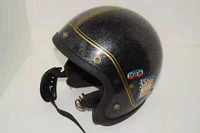 Vintage 1970s Motorcycle Helmet Open Face Black Silver Flakes AS IS See Pics • $50.96