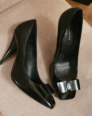 Jaeger Black Patent Leather Bow Front Court Shoes Size 39 Uk 6 • £29.99