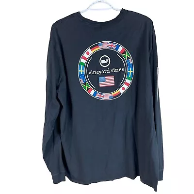 Vineyard Vines Long Sleeve T Shirt Mens XL Black Crewneck Cotton USA Flag • $20.40