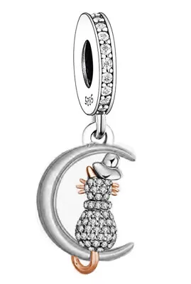 Sparkling Cat In Hat Moon Charm 💜 925 Sterling Silver Gift • £16.89