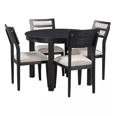 5-Piece Dining Set W/ Extendable Round Table And 4 Upholstered Dining Chairs • $683.99