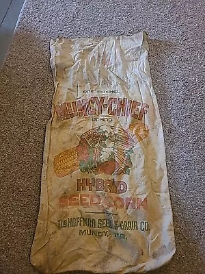 Rare Muncy Chief Brand Vintage Burlap Sack Hoffman Seed & Grain Co. PA. Corn Bag • $32