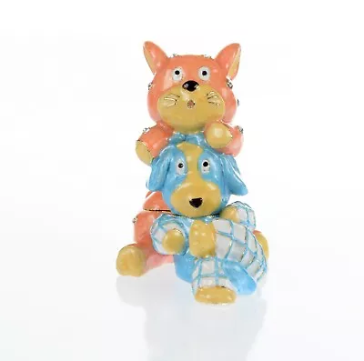 Cat And Dog Trinket Box Handmade By Keren Kopal With Austrian Crystals • $0.99