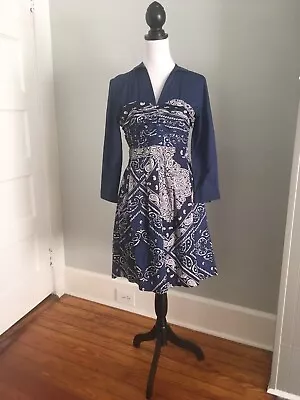 Holding Horses Western Blue Bandanna Dress 3/4 Sleeve Corset Top Size 8 Or 6 • $19